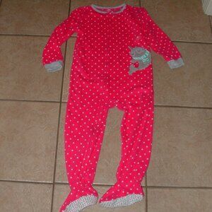 NEW Girls Sz 5 Toddler Soft Fleece Pink Polka Dot Footed Pajama Sleeper CARTERS